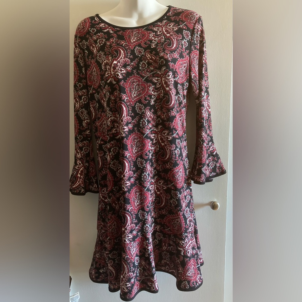 Michael Kors Long Sleeve Dress in Red and Black Paisley